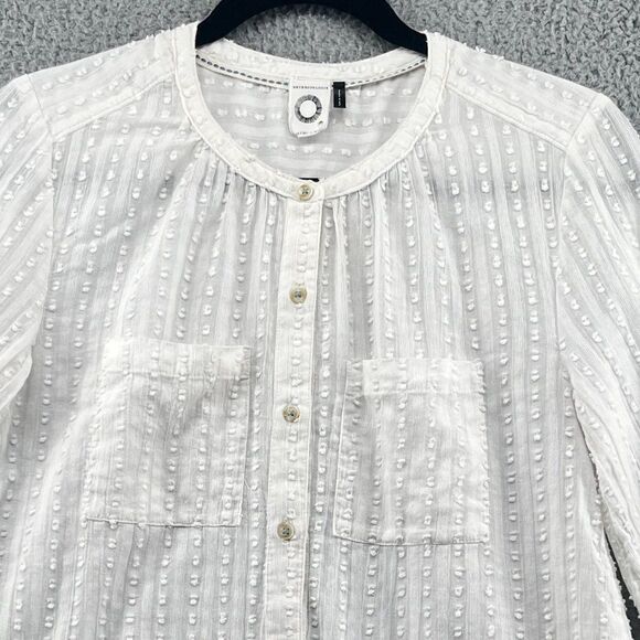 Anthropologie Akemi Kin White Swiss Dot Pocket Button Down Blouse XS - Picture 3 of 12